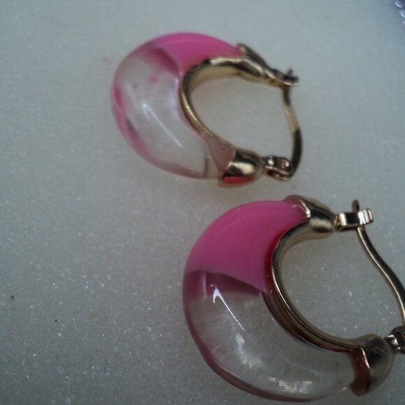 Epoxy pink and clear earrings .86" POS183 - Picture 2 of 3